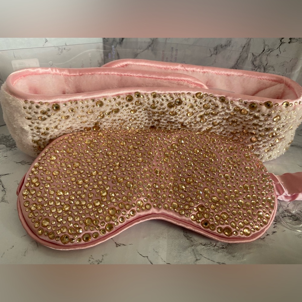 NWT, Claire's Pink & Gold Sequin Eye Mask W/ Spa Headwrap Bundle